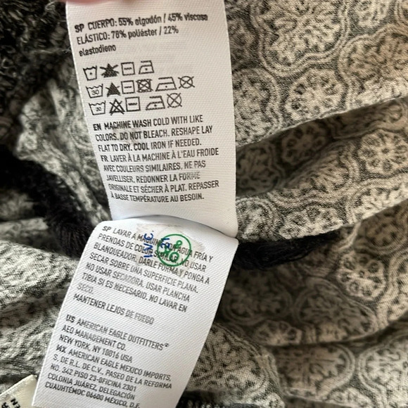 AMERICAN EAGLE Printed Bloomer Shorts Black White Fringed Elastic Drawstring M - Picture 8 of 10